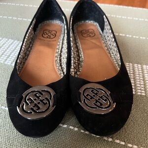 Daisy Fuentes Black Flats with Dark Metal Detail
